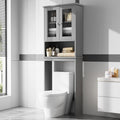 Over the Toilet Storage Cabinet, Bathroom Storage Cabinet Over Toilet, Space Saver with 2 Tempered Glass Doors, Grey