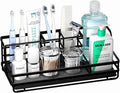 HapiRm Toothbrush Holders for Bathroom - 5 Partitions Bathroom Counter Organizer with Instant Drying Stone, Stainless Steel Countertop Storage Electric Toothbrush Toothpaste Holder - Black(Large)