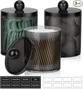 3 Pack Acrylic Qtip Holder Dispenser for Cotton Swabs, Balls, Pads, Floss Picks- Clear Plastic Canister Apothecary Jar Set, Bathroom Essentials Accessories Decor Vanity Makeup Storage Organizer -Black