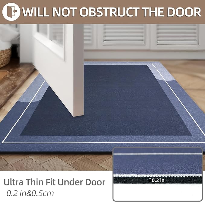 Mordem Diatomaceous Earth Bath Mat Super Absorbent Quick Dry Bath Mat, Bathroom Rugs Non Slip Washable, Thin Blue Bathroom Floor Mats-Shower Rug for in Front of Bathtub Shower, Easy Care,19.6"x31.5"