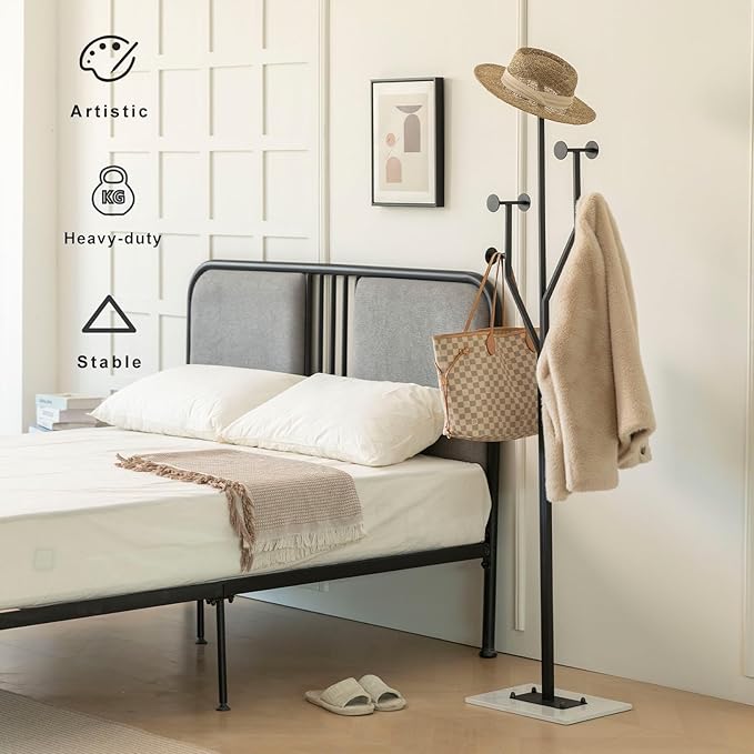 JIAYUEJU Heavy Duty Coat Rack Tree-shaped Metal Freestanding Coat Tree with Sturdy Marble Base Corner Coat Rack for Bedroom Entryway Hallway 14.96 x 10.24 x 68.9 Inches (Black)