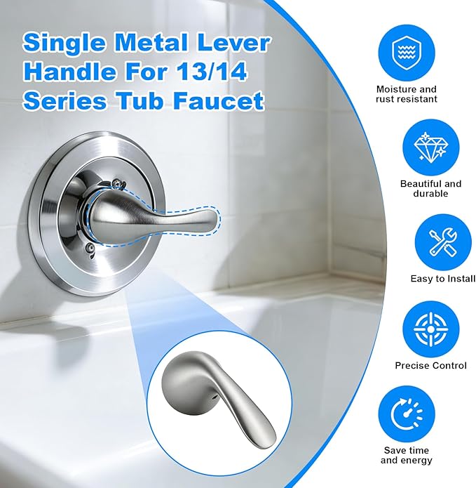 RP48717 Shower Handle Replacement, Compatible with Delta 13/14 Series Tub Shower Faucet, Single Handle Tub and Shower Faucet Handle (Brushed Nickel)