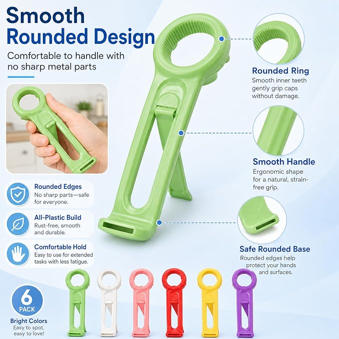 6-Pcs 3 in 1 Multi-Purpose Jar Key Lid Opener, Plastic Bottle Cap Opener, 5.83 Inch Manual Can Opener for Seniors & Arthritis