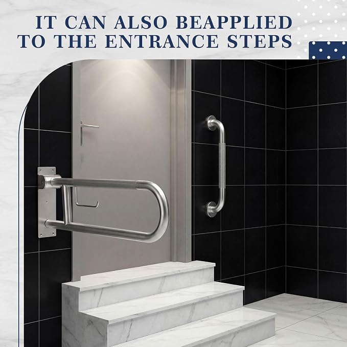 Zonon 3 Pcs Shower Grab Bar Set 30.3 Inch Flip-up Toilet Grab Bar with Paper Holder, 2 Pcs 16 Inch Stainless Steel Shower Handles for Elderly, Disabled, Pregnant Anti-Slip Safety Bathroom Handrails