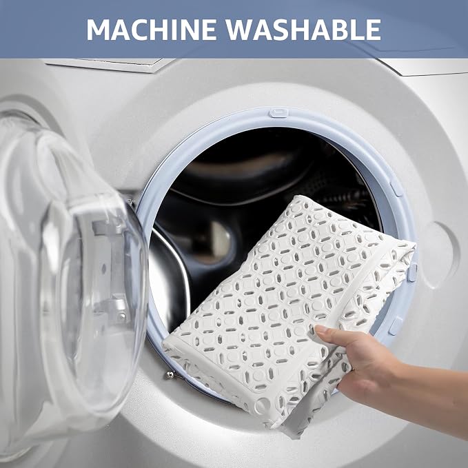 OTHWAY Square Shower Mat, 27"x 27" Extra Large for Inside Shower, TPE Non-Slip Mat With Suction Cups, Drain Holes, Machine Washable Floor Mat (White)