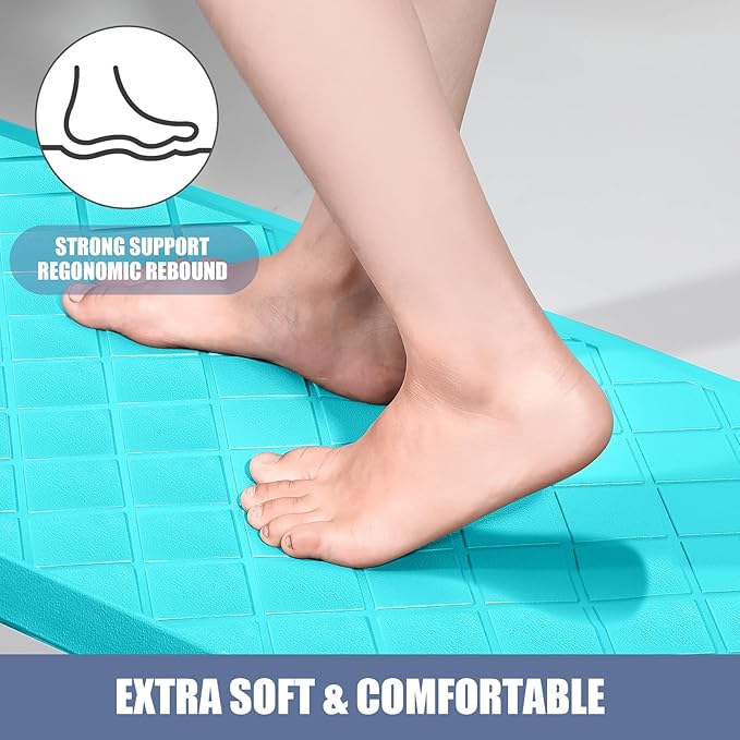 Cushioned Kitchen Mat 2 PCS, Anti Fatigue Kitchen Rugs, Heavy Duty Non-Skid, Ergonomic Comfort Foam Kitchen Floor Mat for Home, Office, Sink, Laundry, Teal