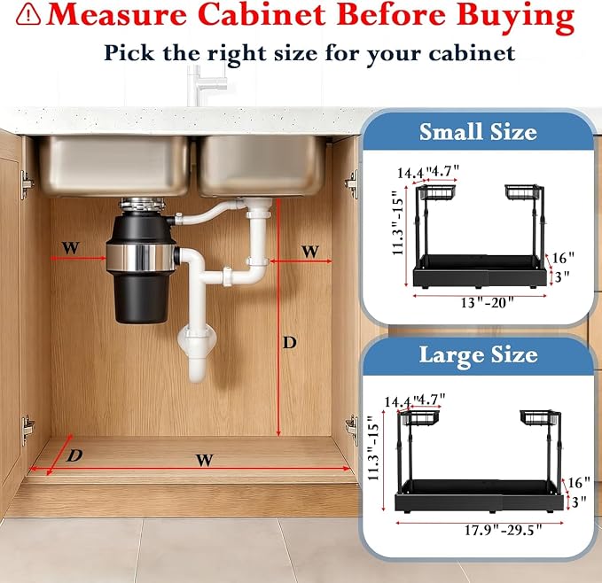 Aisslro Under Sink Organizer, 2 Tier Under the Sink Storage, Expandable Adjustable Slide Out Pull Out Under Cabinet Organizers Shelf, for Kitchen Bathroom Pantry Closet Organization, Black