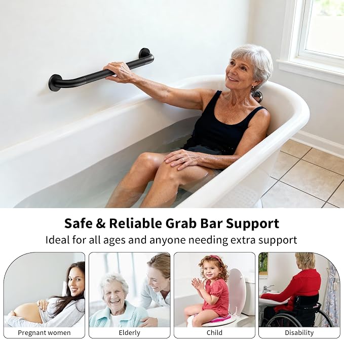 2 Pack 24 Inch Shower Grab Bar, ZUEXT Matte Black Stainless Steel Bathroom Safety Handle w/Knurled Grip, Heavy Duty Wall Mounted Bathtub Toilet Support Rail for Seniors Disabled (1.25" Diameter)