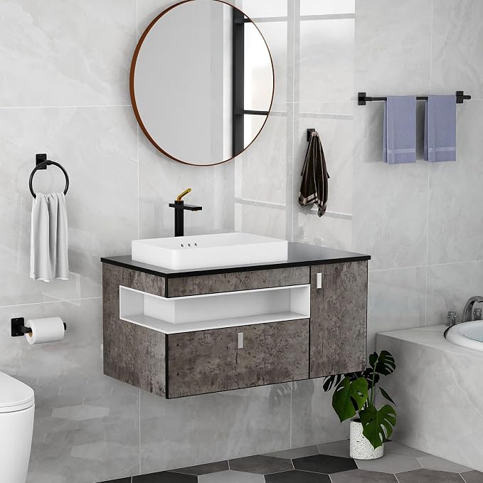 KLJKPA 8 Pieces Bathroom Hardware Set, 24 inch Towel Bar, Matte Black Bathroom Accessories Set, Towel Racks for Bathroom, Robe Towel Hooks, Toilet Paper Holder Wall Mounted