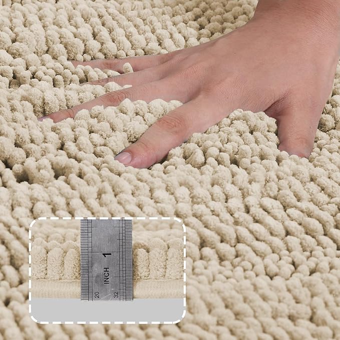 Turquoize Luxury Chenille Bath Rug for Bathroom Rugs Extra Absorbent Bath Mat Non Slip Microfiber Shower Rugs for Bathroom Microfiber Shaggy Carpet Rug Size, 17"x 24", Fog