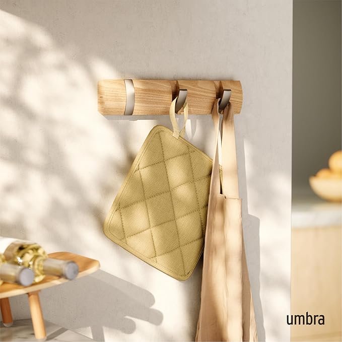 Umbra Flip Wall-Mounted Coat Rack with 3 Hooks – Modern, Space-Saving Storage for Hats, Jackets, Bags, Entryway, Mudroom, Closet, Bathroom, Bedroom – Natural/Nickel