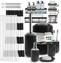 Clara Clark Bathroom Accessories Set - Bathroom Set with Adhesive Corner Shower Caddy Hanging, 25PC Bathroom Accessory Set, Black Shower Curtain Set, Toilet Brush, Trash Can & Soap Dispenser