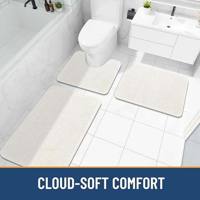 Arotive Bathroom Rugs 30" x 20", Ultra Soft Absorbent Chenille Bath Rugs, Non-Slip Rubber Backing, Machine Washable Bath Mats for Bathroom Floor, Tub and Shower, Home Decor Accessories, Ivory