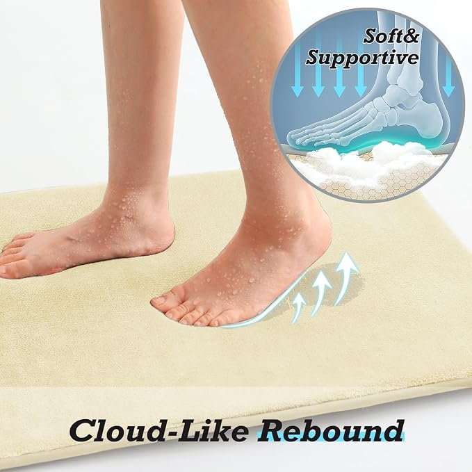 HUXMEYSON Bathroom Rugs Sets 3 Piece, Non-Slip & Quick Dry Bath Mat Set, Ultra Soft Velvet Bath Rugs for Bathroom, Toilet and Shower Floor, Cream Yellow