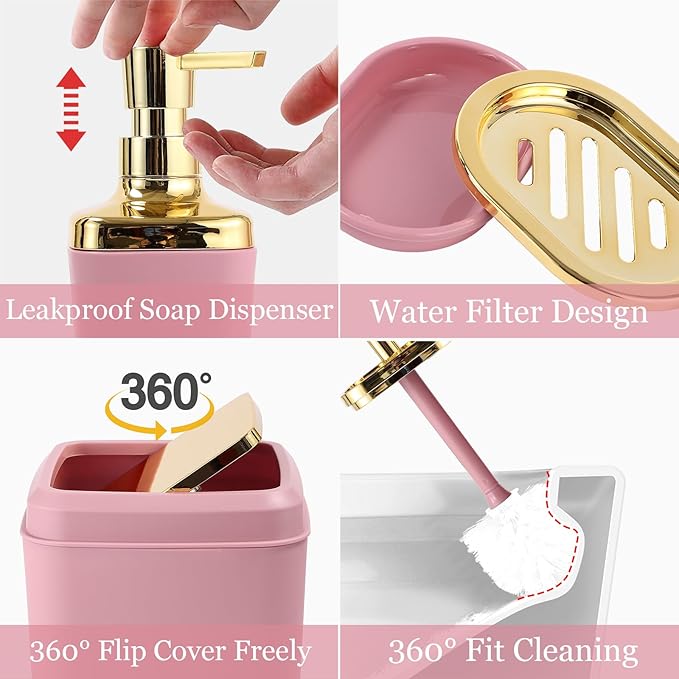 XLHOMO Bathroom Accessories Set - 26PCS Pink Bathroom Set, Bathroom Accessory Set with Shower Curtain and Rugs and Bathtub Mats for Home