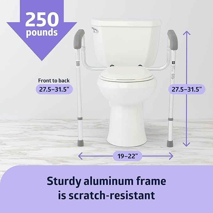 Medline Toilet Handle Safety Rail, Grab Bar for Bathroom, 26" to 31" Adjustable Height, 250-lb. Capacity
