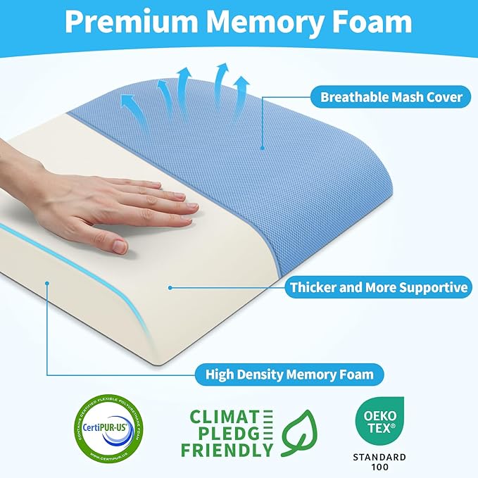 TranquilRelax XLarge Seat Cushion, Memory Foam Cushion for Long Sitting Hours on Office Chair, Home & Car, Non-Slip Chair Pad for Relieving Back & Sciatica & Hip & Coccyx Pain (Light Blue)