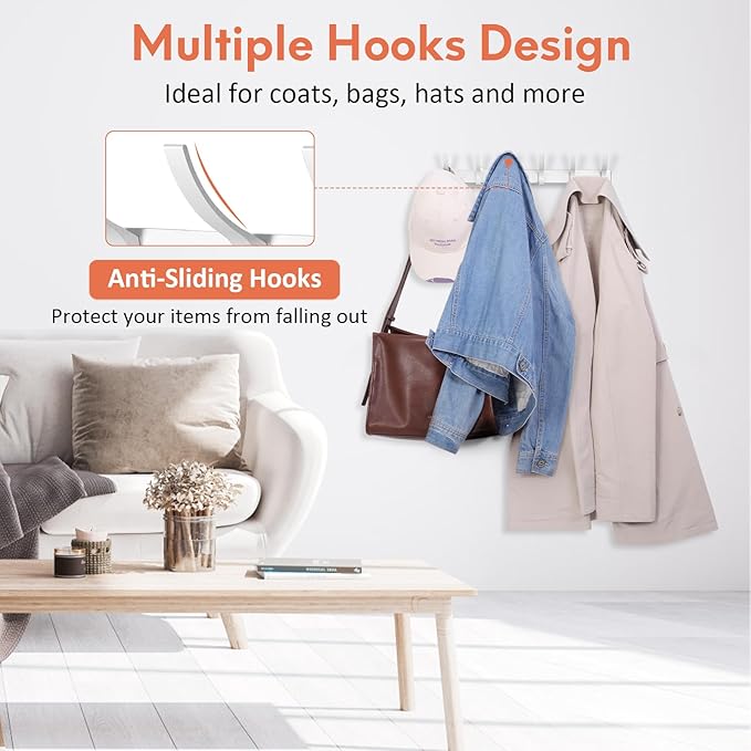 Optish Coat Rack Wall Mount, Coat Hook Wall Mount, Wall Hooks for Hanging, Hat Rack for Walls, Coats Hanger with 12 Hook, Towel Hooks for Bathrooms (1 Pack, Silver)