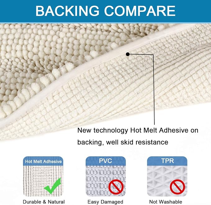 H.VERSAILTEX Bathroom Rugs Bath Rug Set 2 Piece Bathroom Contour Rug Toilet Mat Sets Non Slip Contour Bath Rug Ultra Thick Water Absorbent Striped Bath Mats Washable(36" x 24" Plus 20" x 24" U, Cream)