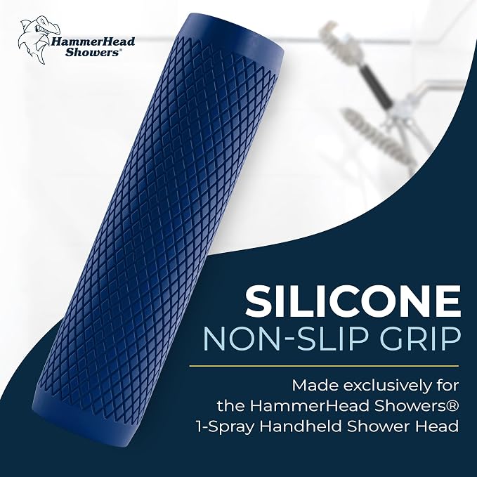 HammerHead Showers® Shark Skin Grip Compatible for HammerHead Showers 1-Spray Handheld Shower Head – Slip-Free Grip for Handheld Shower Head for Elderly or Kids – Handshower Silicone Grip