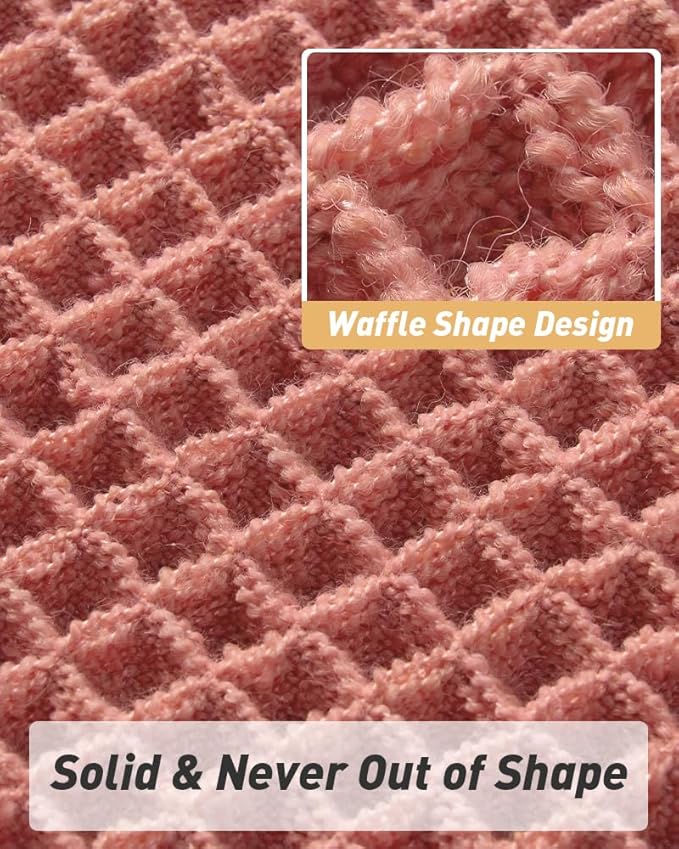 AMOAMI Upgraded Waffle Bath Mat, Super Absorbent Non Slip Bath Mats for Bathroom Floor, Machine Washable Bathroom Rugs with Tassels, Rubber Backed Bathroom Mats, Ultra Soft, 24" x 36", Coral