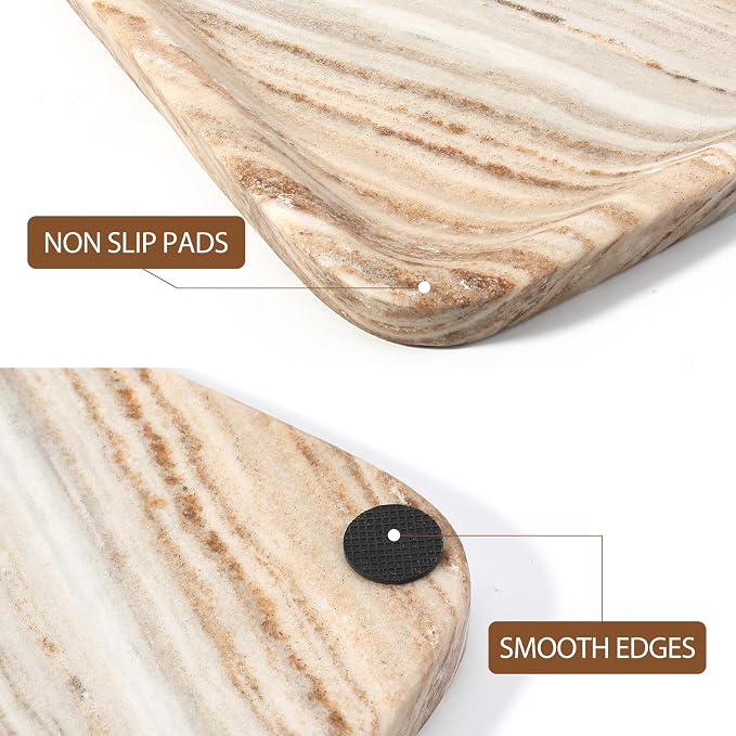 Koville Marble Tray, 12"x8" Natural Marble Vanity Tray for Countertop Bathroom Kitchen Dresser, Decorative Catchall Trays for Perfume Jewelry, Rectangular Stone Serving Tray（Palissandro）