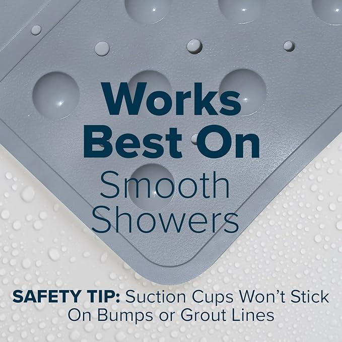 SlipX Solutions 27" Oversize Square Shower Mat, Non-Slip Mat for Elderly & Kids, 100+ Power Grip Suction Cups for Smooth Surfaces, Machine Washable, Solid Gray