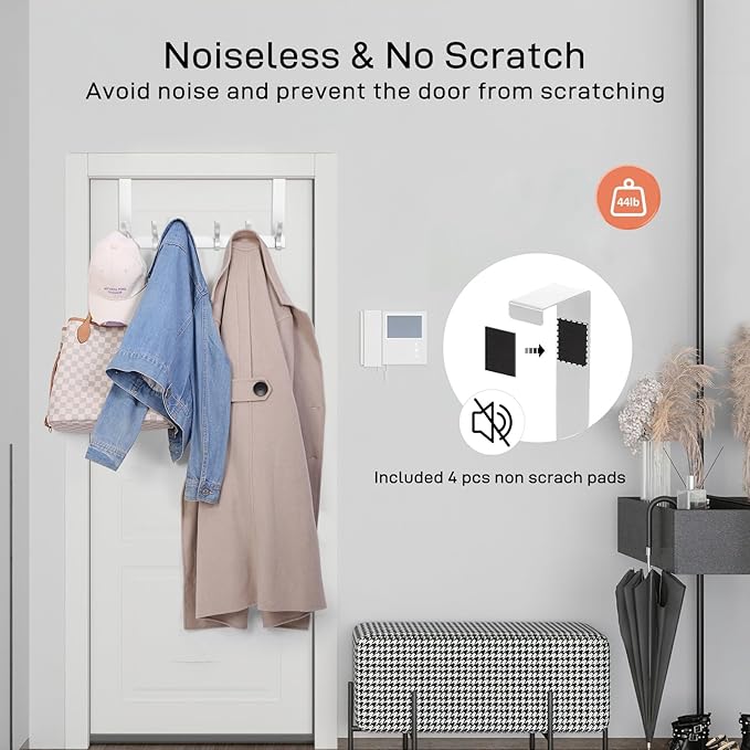 Optish Over The Door Hooks, Door Hanger Hooks for Hanging, Over The Doors Towel Racks for Bathroom with 10 Coat Hook, 2 Pack, Silver, Fit 1-3/4" Doors
