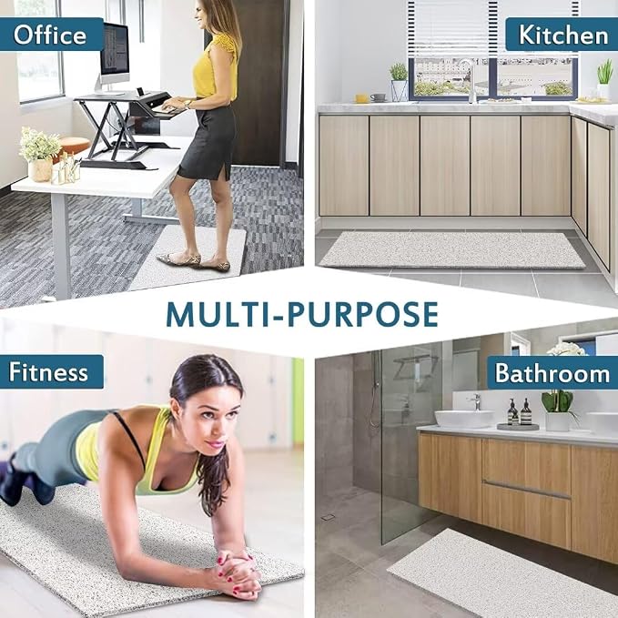 godehone Shower Mats Non Slip Without Suction Cups, PVC Loofah Bathroom Mats, Loofah Mats for Shower and Bathroom, Quick Drying, 17.1× 59 Inch, White