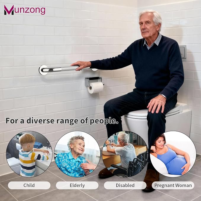 3 Pack Shower Grab Bar for Commercial, Munzong 18" 36" 42" Chrome Bathroom Grab Bar Bundle, 1.25" Diameter Anti Slip Handicap Balance Bar,Safety Hand Rail for Elderly Injury Senior Bath Handle