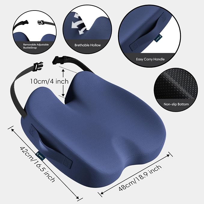 Large Memory Foam Seat Cushion for Office Chair, Car, Truck & Wheelchair - Sciatica Ease, Coccyx & Tailbone Pain Relief Cushion for Long Sitting & Driving