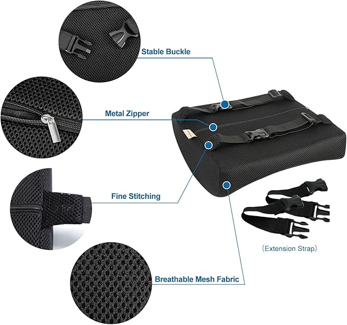 Lumbar Pillow for Chair and Car, Back Support for Office, Memory Foam Cushion with Mesh Cover - Black