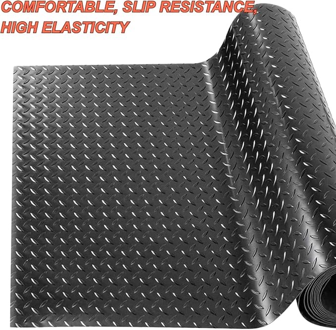 Anti-Slip Rubber Diamond Floor Mat - Durable, Non-Skid, Waterproof Floor Protection for Home, Gym, Garage, and Vehicles - 2.5 mm x 4 ft x 10 ft Rolls - Black (4x10 FT)