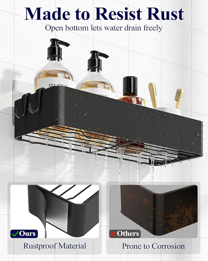 Kitsure Shower Caddy - 2 Pack Adhesive Shower Organizer, Rustproof Metal Shelves, No-Drill Bathroom Organizers and Storage, Black, X-Large