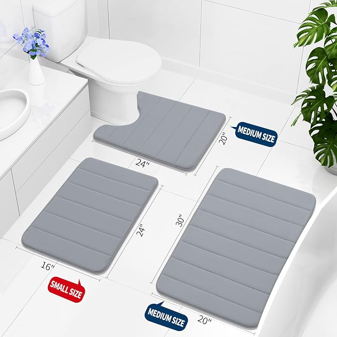 Buganda Memory Foam Bath Mat, 45" x 27", Ultra Soft and Non-Slip Bathroom Rugs, Water Absorbent and Machine Washable Bath Rug Runner for Bathroom, Shower, and Tub, Medium Grey