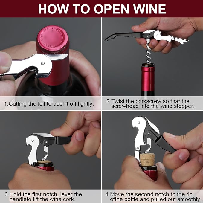 Professional Heavy Duty Wine Opener, Compact and Foldable Wine Key, Strength Stainless Steel corkscrew, Double Hinged, Foil Cutter, Ideal Tools for Servers, Bartenders, Sommelier (Black).