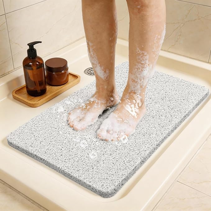 Joyhalo Shower Mat Bathtub Mat Non Slip, Bathmats Non Slip, Quick Drying Foot Scrubber Loofah Mats for Shower, Tub, Bathroom, Home, 31.5x16inch, White