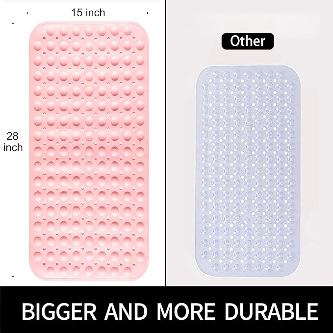 Bathtub and Shower Mats, 28 x 15 Inch Non-Slip Bath Mat, Machine Washable Bath Tub Mat with Suction Cups & Drain Holes for Bathroom, Beige