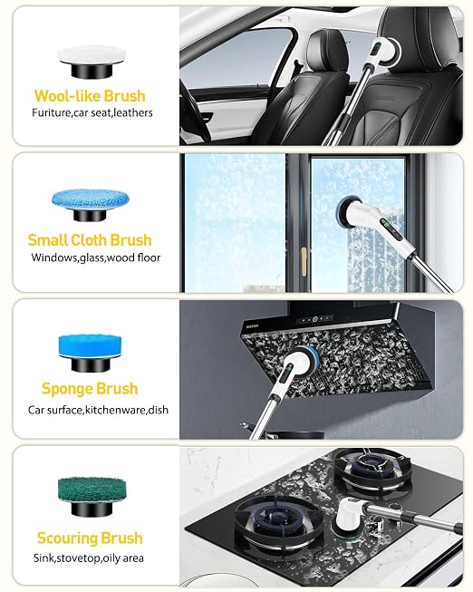 Shower Scrubber with Long Handle, Shower Cleaner Brush with 8 Floor Machine Pads, Cordless Electric Spin Scrubber for Cleaning with 2 Speed, Cleaning Supplies for Bathroom Bathtub Kitchen Floor Tile