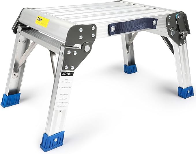 MaxWorks Folding Aluminum Work Platform and Step Stool 350 lb Capacity Lightweight Portable Step with Carry Handle for Garage Home and Jobsite Use (80773)