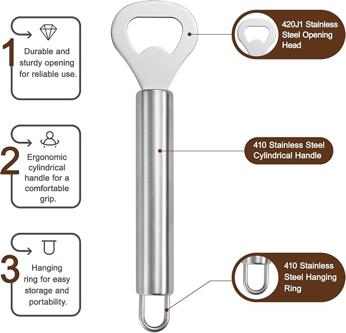 Silver 2-Pack Stainless Steel Lever Bottle Opener – Quick & Easy Bottle Opening, Suitable for Beer, Beverages, Salad Dressings, Sauces, and Other Metal-Capped Bottle