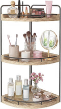 Fixwal Bathroom Counter Organizer, 3 Tier Rustic Bathroom Shelves Corner Organizer, Wood Countertop Storage Tray for Vanity, Kitchen, Bedroom (Light Brown)