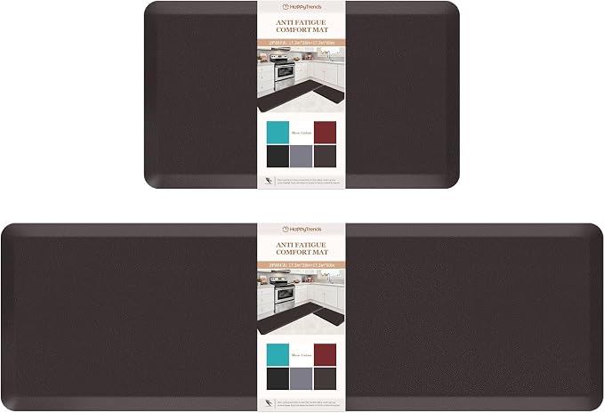 HappyTrends 2 PCS Kitchen Mat Cushioned Anti-Fatigue Floor Mat, Heavy Duty Ergonomic Comfort Foam Standing Mat, 20"x30"+20"x60",Chocolate