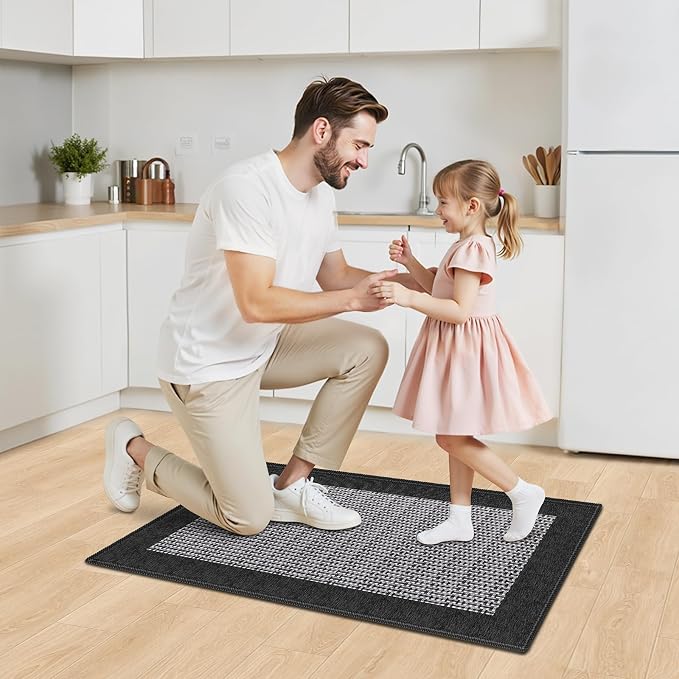 StepRite Kitchen Rugs, Kitchen Mats for Floor, 32"x20" Non-Slip Machine-Washable Kitchen Throw Rug, Absorbent Kitchen Runner Rugs Office, Kitchen Sink Standing Desk Mat, Kitchen Decor Carpet, Black