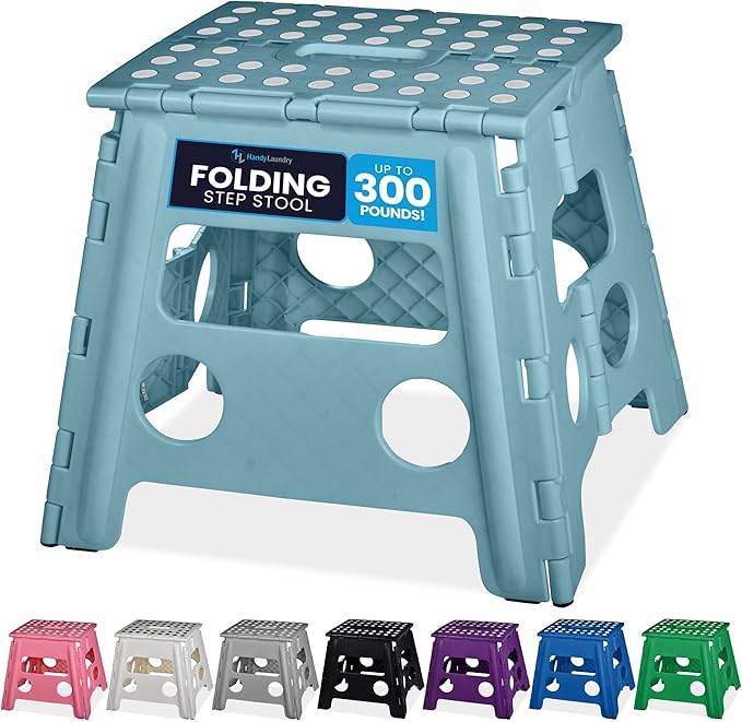 Handy Laundry Folding Lightweight Step Stool - Sturdy Enough to Support Adults - Opens Easy with One Flip - Great for Kitchen, Bathroom or Bedroom (Teal - 13 inch)