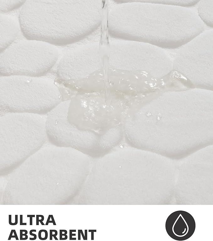 YIHOUSE Bath Mat, Memory Foam, Cobblestone, Bathroom Rugs, 20 x 32, White, Super Water Absorbent, Non-Slip, Machine Washable