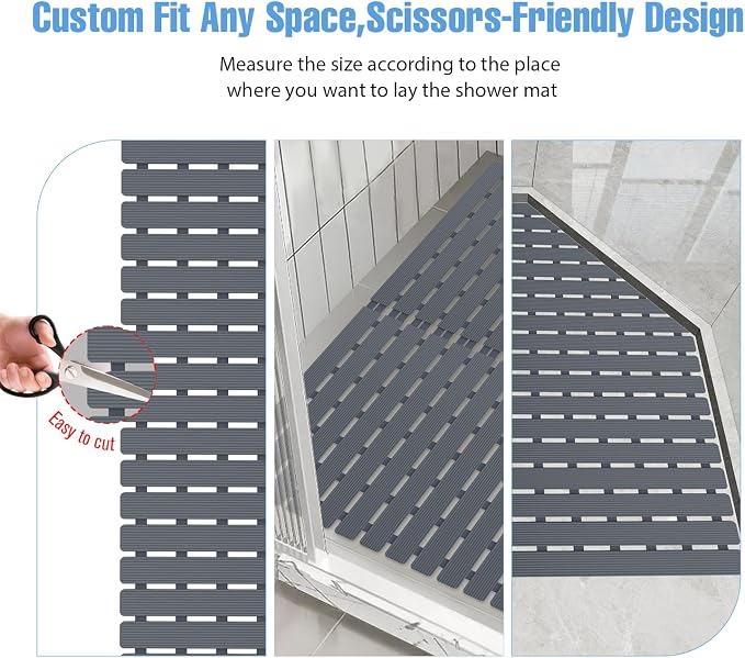 Shower Mat Non-Slip Bath Mat for Tub and Shower Stall,236 Suction Cups with Drain Holes, Quick Dry Machine Washable, Extra Grip for Stand Up Showers, Bathroom Essentials 24x24 Inch (Light Grey)
