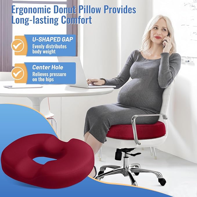CloudBliss Donut Pillow Stadium Seat Cushion for Tailbone Pain Relief and Hemorrhoids, Memory Foam Seat Chair Cushion, Portable Seat Cushions for Bleachers, Car, Home & Office