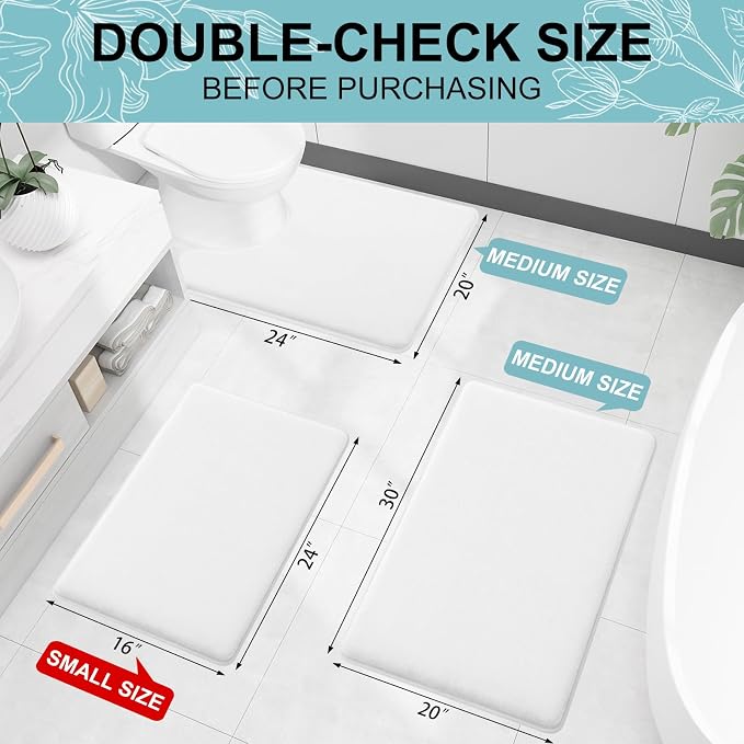 Smiry Memory Foam Toilet Rugs U-Shaped 20x20, Extra Soft Absorbent Non-Slip Contour Bathroom Rugs, Machine Washable Bath Mats for Toilet, White
