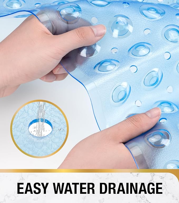 HITSLAM Shower Bathtub Mat Non Slip, 24"x 24" Bath Mat for Tub, Soft PVC Shower Mats for Inside Shower with Suction Cups and Center Drain Hole, Machine Washable Bathroom Floor Mat, Blue